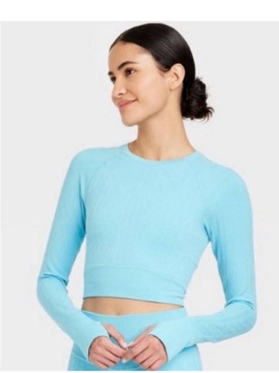 JoyLab Tops - JoyLab Women’s Size Small Aqua Blue Cropped Long Sleeve Top Altleisure
